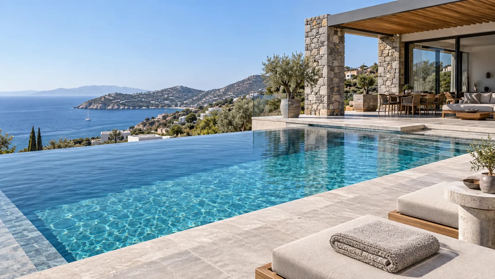Bodrum tarzı havuz ve villa örnek görseli